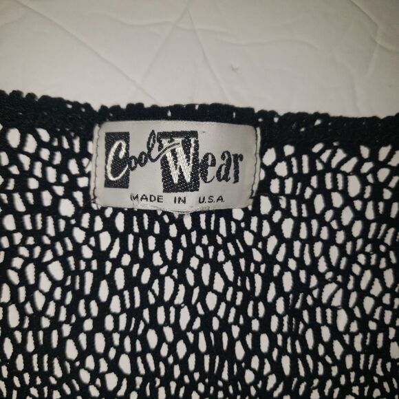 Vintage 80's COOL WEAR Black Fishnet Mesh Scoop Neck Cropped Top One Size - Picture 4 of 6
